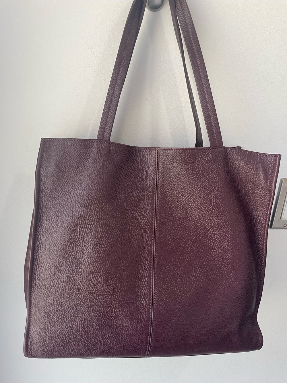 Simons Large Square Burgundy Pebbled Leather Tote